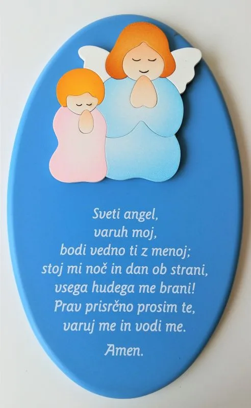 Slika lesena z molitvijo "Angel varuh" - temno modra 14x22,5 cm