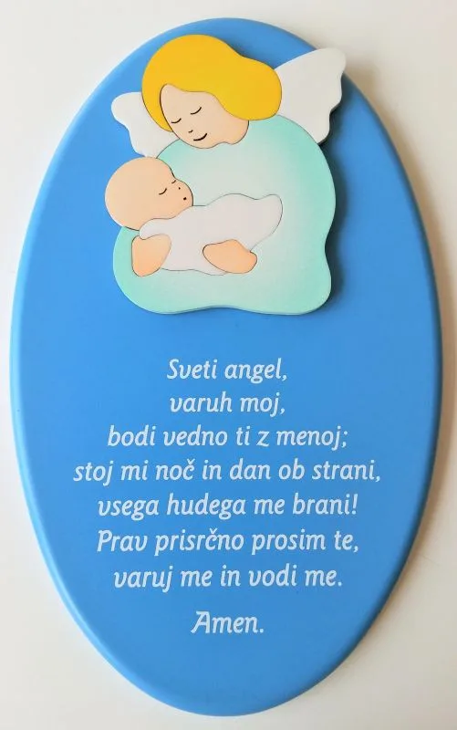 Slika lesena z molitvijo "Angel varuh" - temno modra