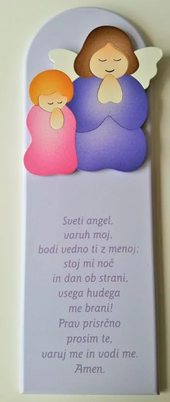 Slika lesena z molitvijo "Angel varuh" - vijola