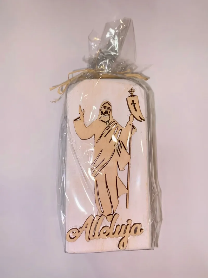 Svečnik s čajno svečko Vstali Kristus Aleluja