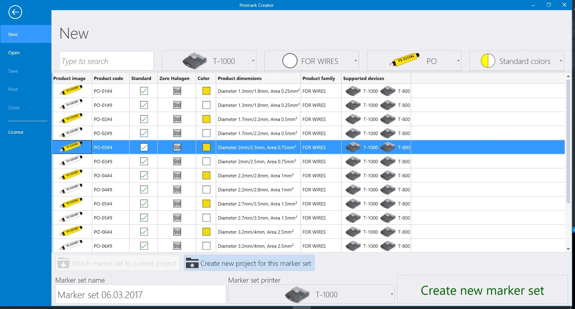 ProMark Creator product selection interface