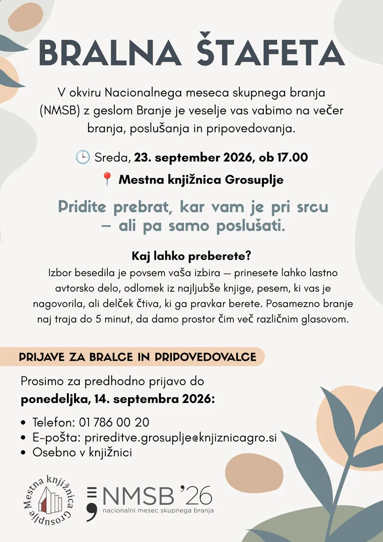 Bralna štafeta v Mestni knjižnici Grosuplje