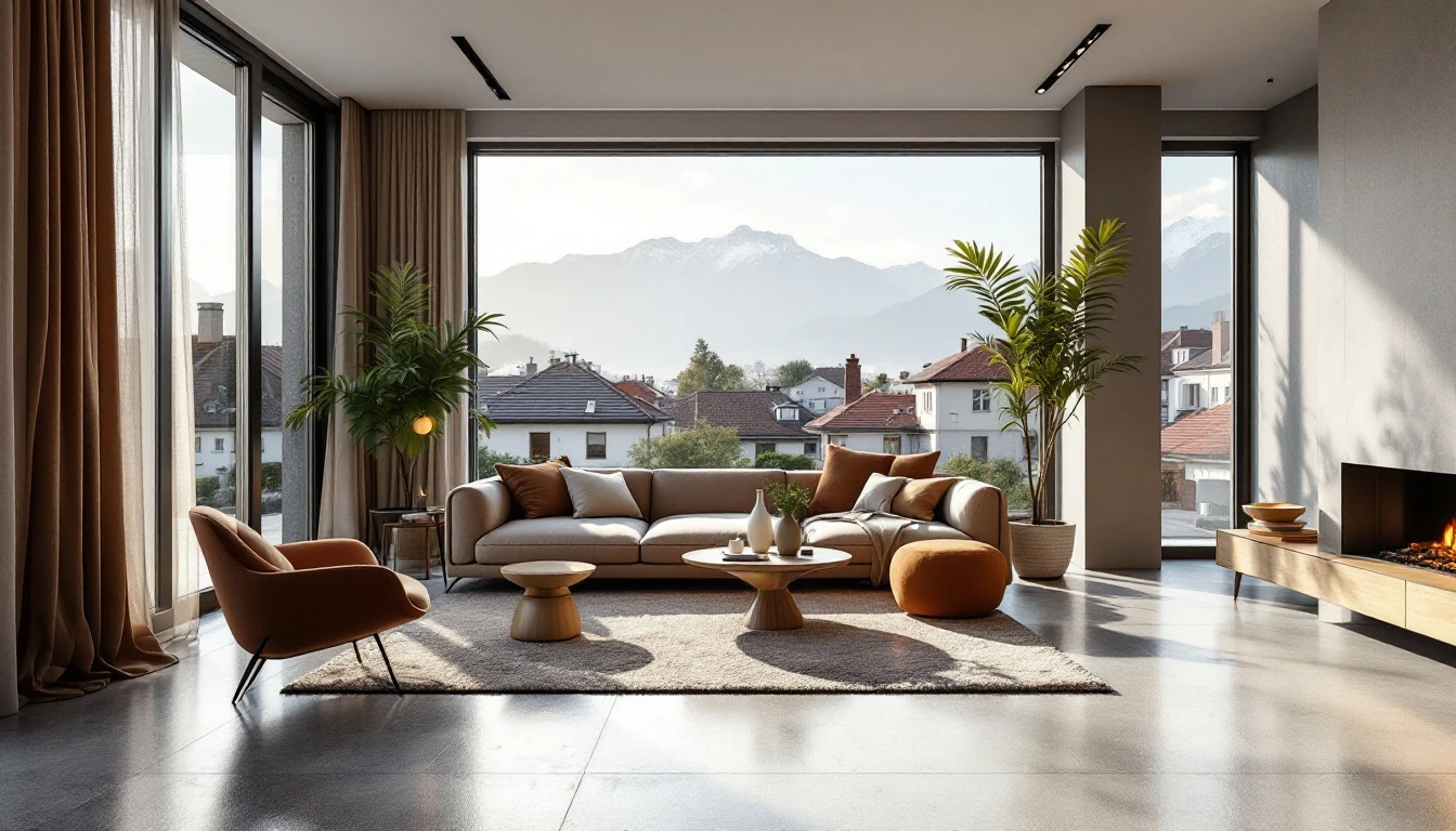 Moderno stanovanje s končanim cementnim tlakom in pogledom na Karavanke