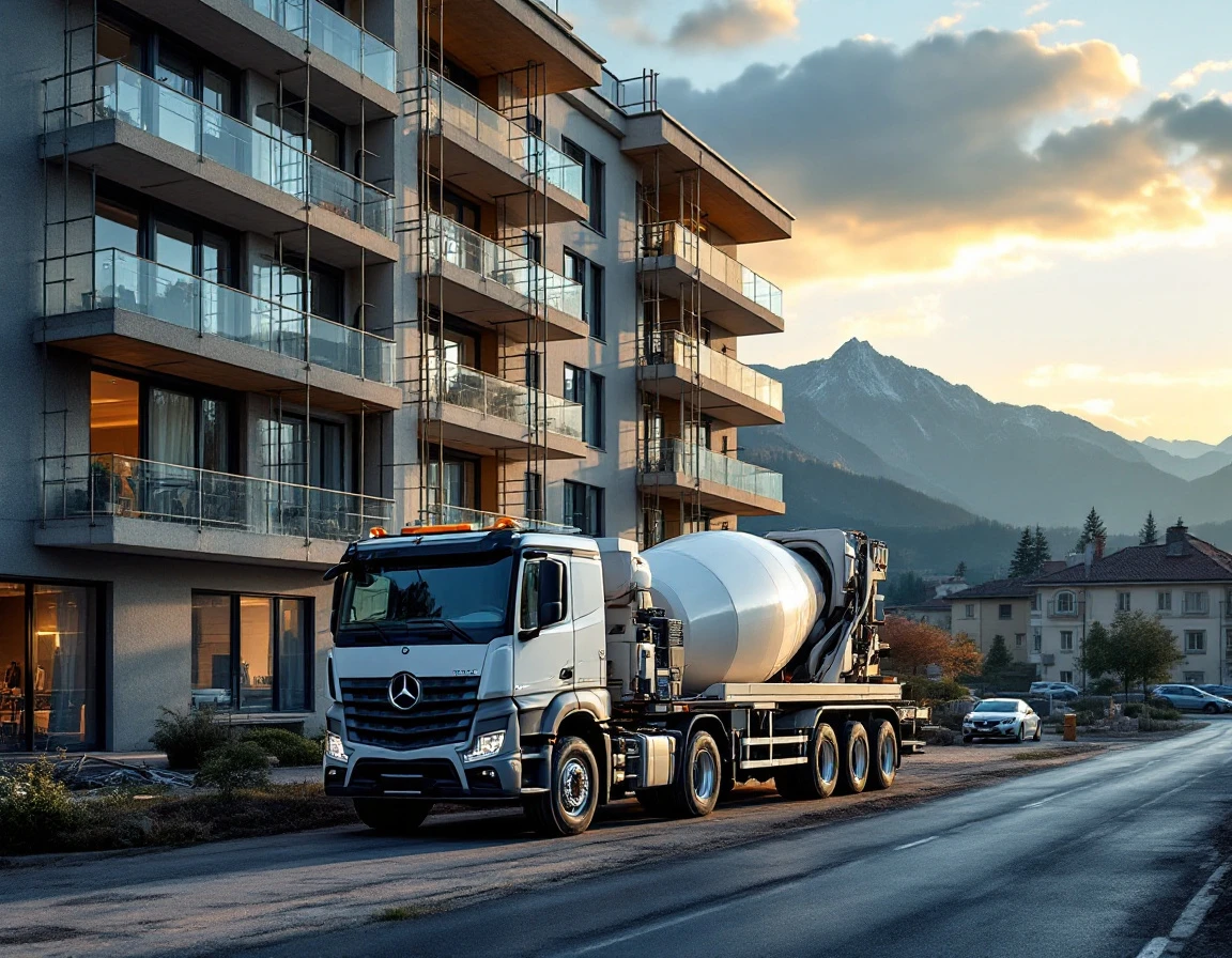 Črpalka za beton na gradbišču v Sloveniji