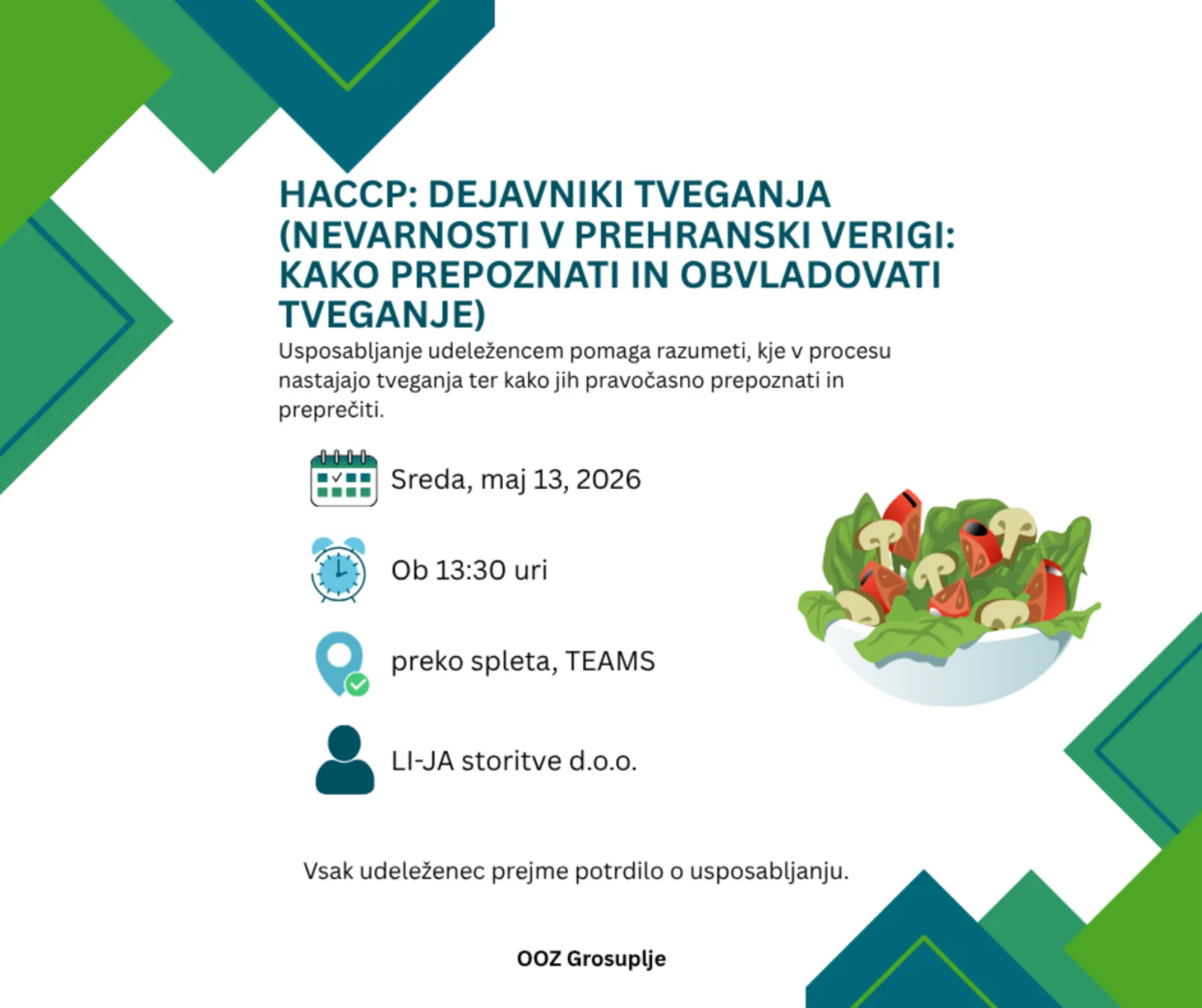 HACCP: Dejavniki tveganja - nevarnosti v prehranski verigi