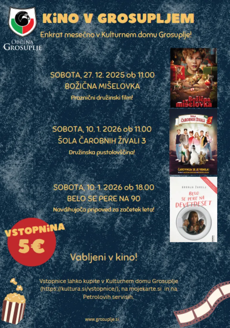 Mesečni kino v občini Grosuplje - vabljeni na decembrsko in januarsko projekcijo!