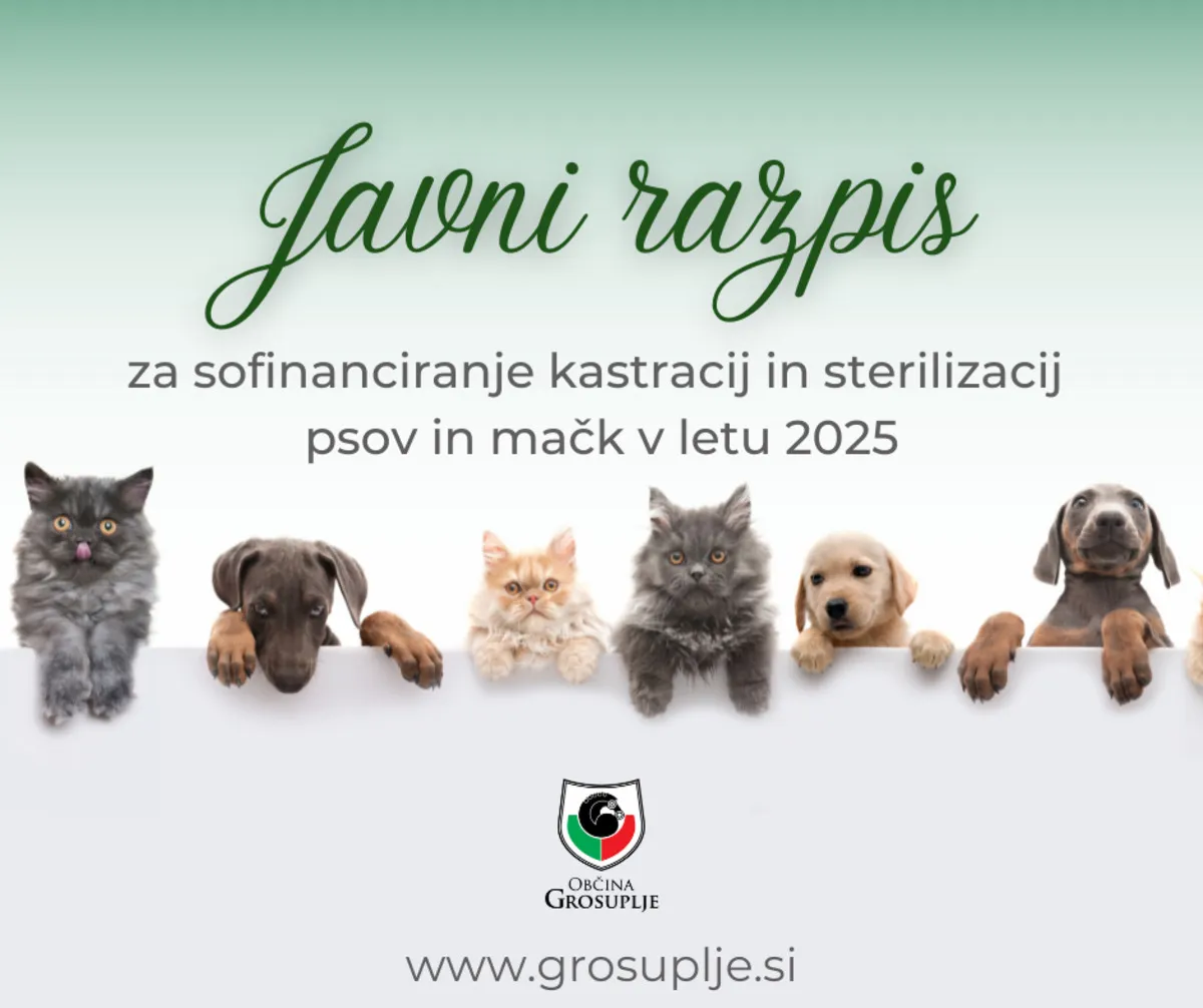 OBJAVLJEN JE JAVNI RAZPIS ZA SOFINANCIRANJE STERILIZACIJE IN KASTRACIJE LASTNIŠKIH PSOV IN MAČK V LETU 2025