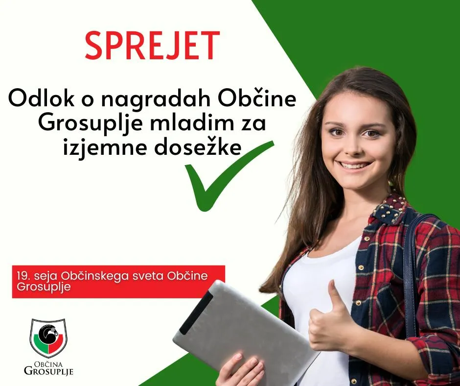Sprejet Odlok o nagradah Občine Grosuplje mladim za izjemne dosežke