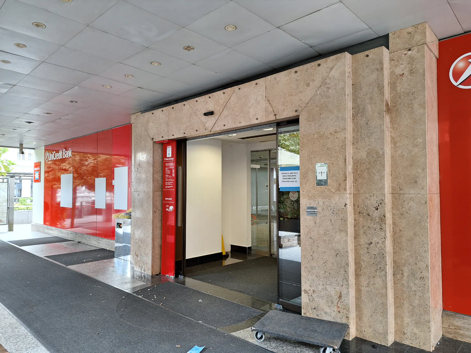 Damaged entrance facade