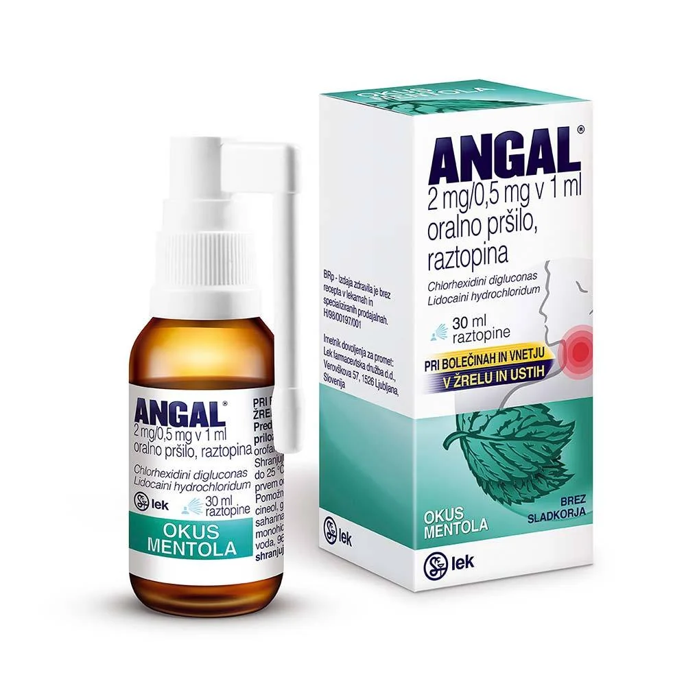 Angal® pršilo za grlo z okusom mentola