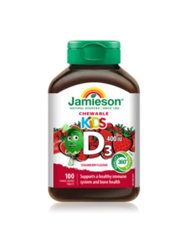 Jamieson Vitamin D3, žvečljive tablete za otroke z naravnim okusom jagode