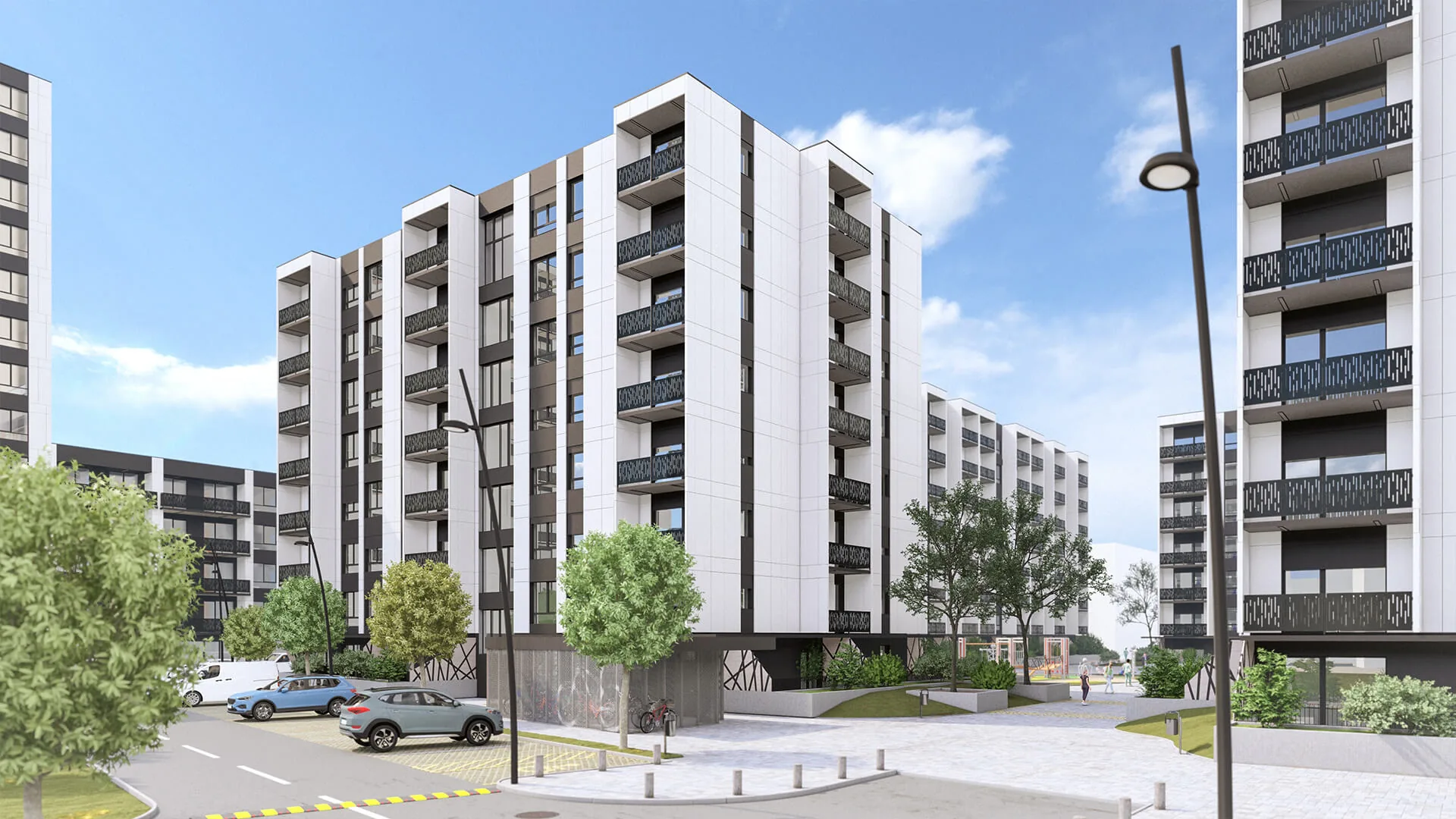 Fasade z balkoni in skupnimi površinami