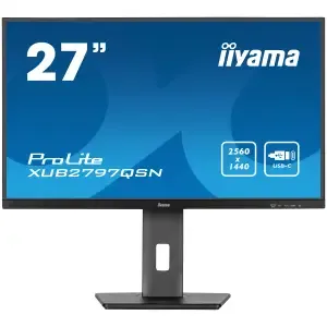 Monitor Iiyama 68,6 cm (27,0") XUB2797QSN-B2 2560x1440 100Hz IPS 1ms HDMI DisplayPort USB-C 65W DP-Out 4xUSB3.2 Pivot Zvočniki sRGB99% RJ45 ProLite RGB