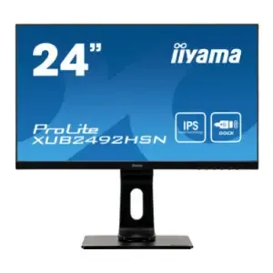 Monitor Iiyama 59,9 cm (23,6") XUB2492HSN-B1 1920x1080 75Hz VA 4ms HDMI DisplayPort USB-C 65W 2xUSB3.0 Pivot Zvočniki RJ45