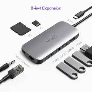 Priklopna postaja USB-C => VAVA 2x USB 3.0 1x USB 2.0 tip HDMI 4K ETH LAN SD in microSD PD 60W (VA-UC006)