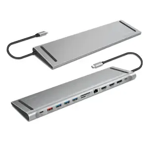 Priklopna postaja USB-C => Logilink 1xDisplayPort 2xHDMI 3xUSB3.0 1xUSB-C 1xUSB-C PD 100W 1xRJ45 čitalec kartic SD/microSD (UA0411)