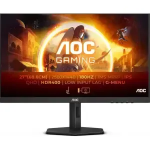 Monitor AOC 68,6 cm (27,0") Q27G4X 2560x1440 Gaming 180Hz IPS 1ms 2xHDMI DisplayPort Pivot Zvočniki DCI-P3-95% AdaptiveSync G-Sync Compatible HDR400 G4 Series