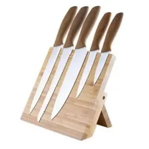 Kuhinjski noži 5 kos s priročnim magnetnim stojalom iz bambusa