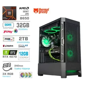 Računalnik MEGA MT S8 R7-7800X3D/RTX 4070/32GB-DDR5/2TB-4.0/750W/Brez OS/črna RGB + Estetski napajalni kabli [Zelena / Črna]