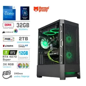 Računalnik MEGA MT S8 i7-13700KF/RTX4070 Super/32GB/2TB-4.0/750W/Brez OS/črna RGB + Estetski napajalni kabli [Zelena / Črna]