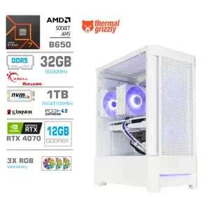 Računalnik MEGA MT S8 R7-7700X/RTX4070/32GB-DDR5/2TB-4.0/750W/Brez OS/bela RGB + Estetski napajalni kabli [Vijola / Bela]