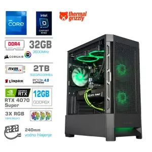 Računalnik MEGA MT S8 i7-12700K/RTX4070 Super/32GB/2TB-4.0/750W/Brez OS/črna RGB + Estetski napajalni kabli [Zelena / Črna]