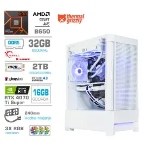 Računalnik MEGA MT S8 R7-7800X3D/RTX4070Ti Super/32GB-DDR5/2TB-4.0/750W/Brez OS/bela RGB + Estetski napajalni kabli [Vijola / Bela]