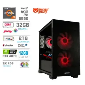 Računalnik MEGA MT S7X R9-5950X/RTX4070/32GB/2TB-4.0/750W/Brez OS/črna RGB + Estetski napajalni kabli [Rdeča / Črna]