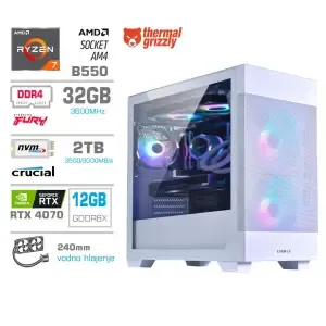 Računalnik MEGA MT S7X R7-5700X/RTX4070/32GB/2TB/750W/Brez OS/bela RGB
