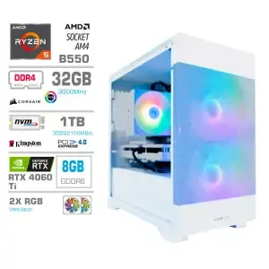 Računalnik MEGA MT S7X R5-5600X/RTX4060Ti/32GB 32GB/1TB-4.0/750W/Brez OS/bela RGB