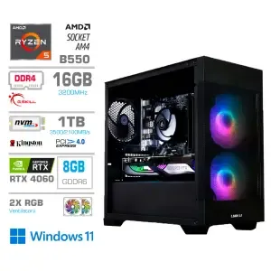 Računalnik MEGA MT S7X R5-5600G/RTX4060/16GB/1TB-4.0/750W/Win11Home/črna RGB