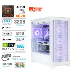 Računalnik MEGA TWR S11 R7-7800X3D/RTX4070/32GB-DDR5/2TB-4.0/1050W/Brez OS/bela RGB + Estetski napajalni kabli [Vijola / Bela]