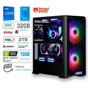 Računalnik MEGA TWR S10 i7-14700F/RTX4070 Super/32GB-DDR5/2TB-4.0/1000W/Brez OS/črna RGB