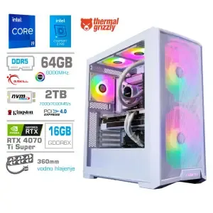Računalnik MEGA TWR S10 i9-14900KF/RTX4070Ti Super/64GB-DDR5/2TB-4.0/1000W/Brez OS/bela RGB