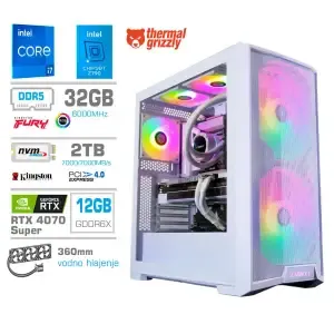 Računalnik MEGA TWR S10 i7-14700F/RTX4070 Super/32GB-DDR5/2TB-4.0/1000W/Brez OS/bela RGB