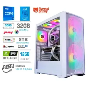 Računalnik MEGA TWR S10 i7-14700KF/RTX4070/32GB-DDR5/2TB-4.0/1000W/Brez OS/bela RGB