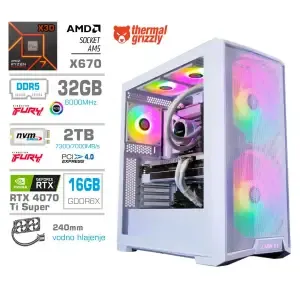 Računalnik MEGA TWR S10 R7-7800X3D/RTX4070Ti Super/32GB-DDR5/2TB-4.0/1000W/Brez OS/bela RGB