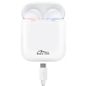 Slušalke brezžične ušesne Bluetooth stereo Media-Tech R-PHONES PRO TWS s prenosno polnilno postajo bele (MT3593)
