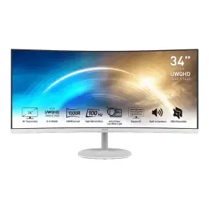 Monitor MSI 86,4 cm (34,0") MP341CQWDE 3440x1440 Curved 100Hz VA 1ms 2xHDMI DisplayPort Zvočniki sRGB116,25% FreeSync PRO-Serija Bele barve