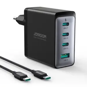 Hišni polnilec 100-240V => 3xUSB-C 1xUSB-A z dodanim USB-C/USB-C kablom 1,20m 100W GaN Joyroom (črn (JR-TCG04EU)