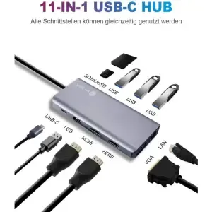 Priklopna postaja USB-C => 3x USB 3.0 tip A 1x USB-C 1x USB 2.0 PD 100W 2x HDMI 1x RJ45 Giga 1x čitalec kartic SD/microSD Icybox