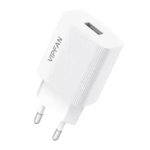Hišni polnilec 100-240V => 1x USB-A (ž) Vipfan E01 2.4A za mobilni telefon - bel (E01)