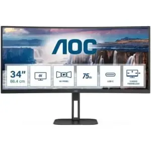 Monitor AOC 86,4 cm (34,0") CU34V5C 3440x1440 Curved 100Hz VA 1ms HDMI DisplayPort USB-C 65W 4xUSB3.2 HAS Zvočniki 2x5W  6H sRGB100% FreeSync Value-Line
