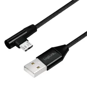 Kabel USB A => B micro tekstil ovoj 1,00m 90° (za mobitele) LogiLink črn (CU0142) EOLS-P
