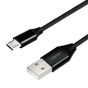 Kabel USB A => B micro tekstil ovoj 0,30m (za mobitele) LogiLink črn (CU0143) EOLS-P
