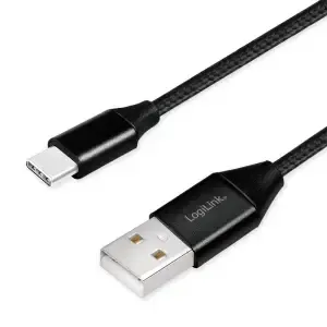 Kabel USB-C => USB-A 2.0 tekstil ovoj 1,00m 5V/3A 480MBs LogiLink črn (CU0140)