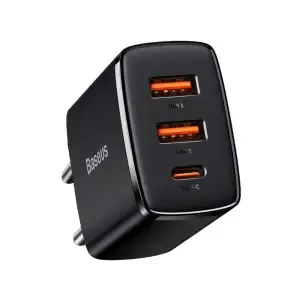 Hišni polnilec 100-240V => 2x USB-A (ž) 1x USB-C 30W za mobilni telefon ali tablični računalnik Baseus PD3 + QC3 - črn (CCXJ-E01)