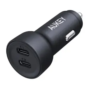 Avto polnilec 12V/24V => 2xUSB-C 65W PD3.0 QC3.0 AFC FCP PPS Aukey (CC-Y23)