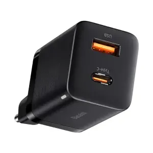 Hišni polnilec 100-240V => 1x USB-A (ž) 1x USB-C 30W za mobilni telefon ali tablični računalnik Baseus Super Si Pro PD3 + QC3 - črn (CCSUPP-E01)