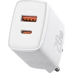 Hišni polnilec 100-240V => 1x USB-A (ž) 1x USB-C 20W za mobilni telefon ali tablični računalnik Baseus PD3 + QC3 - bel (CCXJ-B02)